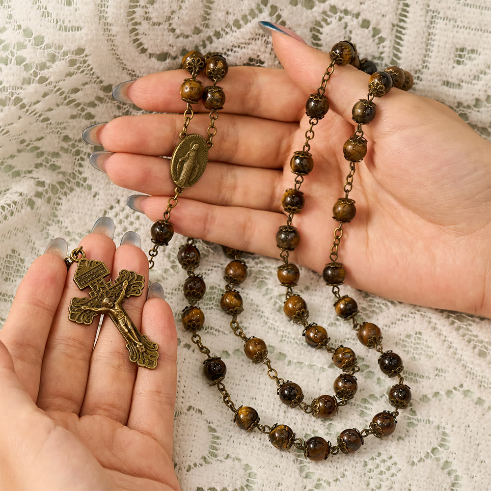 SolaceBeads Tiger Eye Stone Rosary With Miraculous Medal &amp; Crucifix: Warm Faith for Autumn - image 1