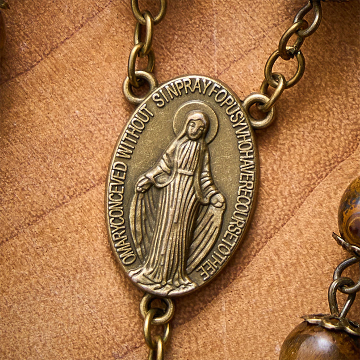 SolaceBeads Tiger Eye Stone Rosary With Miraculous Medal &amp; Crucifix: Warm Faith for Autumn - image 3