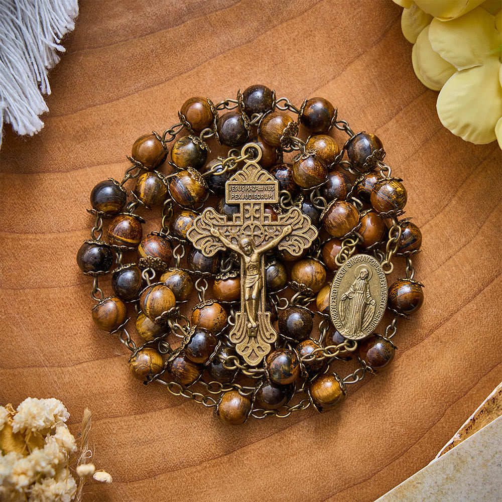 SolaceBeads Tiger Eye Stone Rosary With Miraculous Medal &amp; Crucifix: Warm Faith for Autumn - image 6