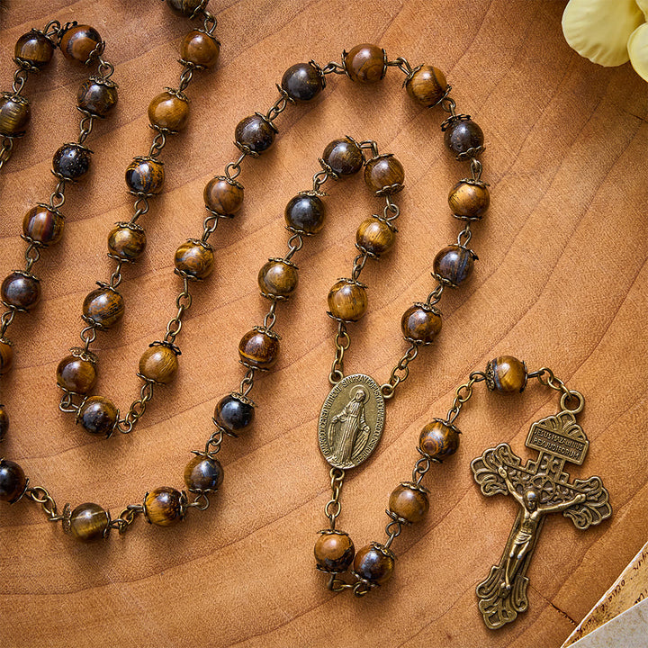 SolaceBeads Tiger Eye Stone Rosary With Miraculous Medal &amp; Crucifix: Warm Faith for Autumn - image 5