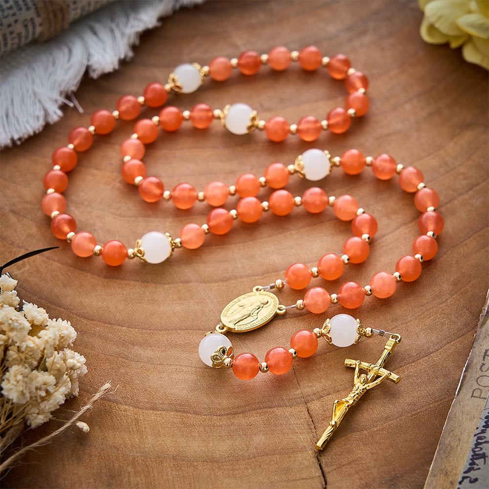 SolaceBeads Orange Carnelian Rosary with Miraculous Medal &amp; Gold Crucifix: Thanksgiving Devotion - image 8