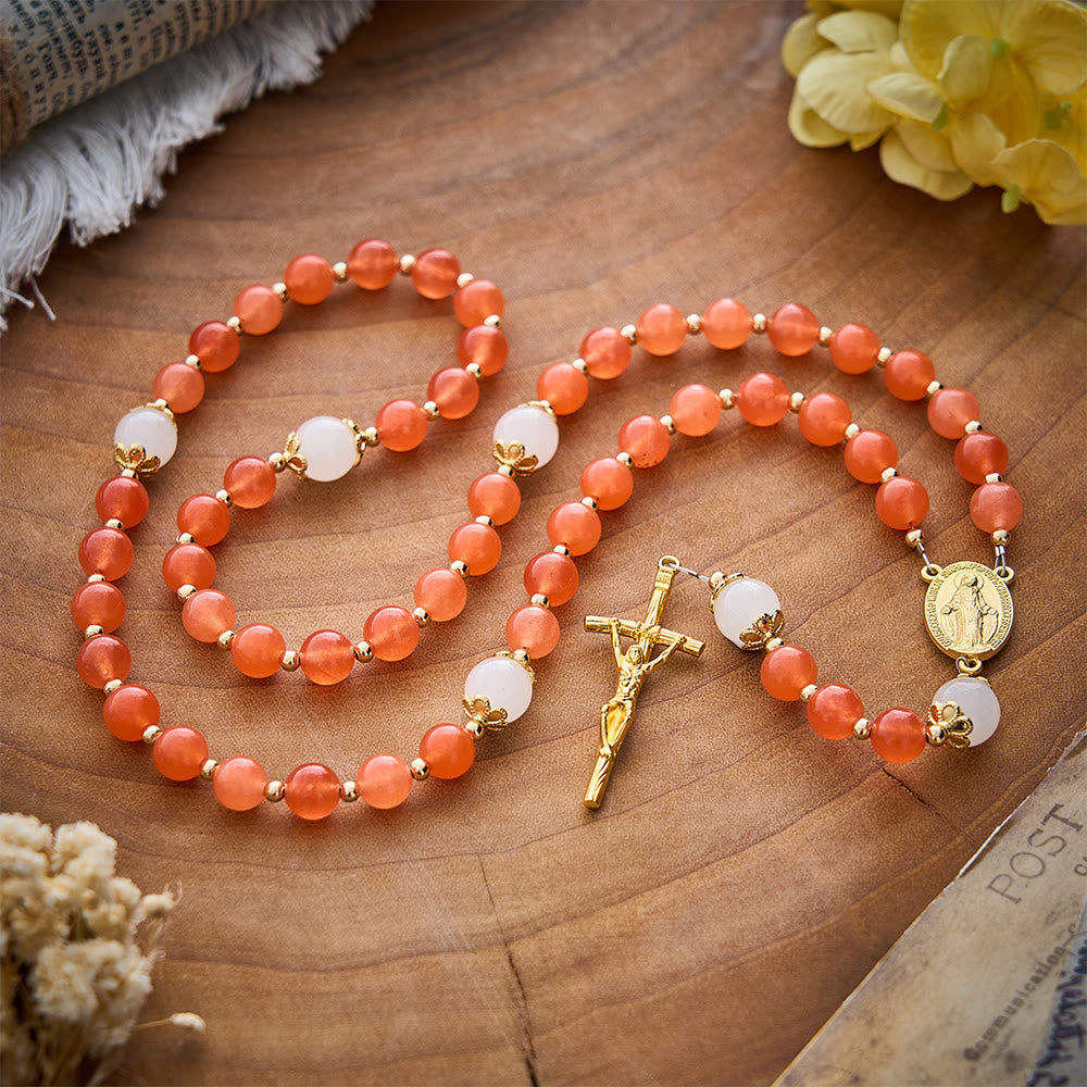 SolaceBeads Orange Carnelian Rosary with Miraculous Medal &amp; Gold Crucifix: Thanksgiving Devotion - image 9