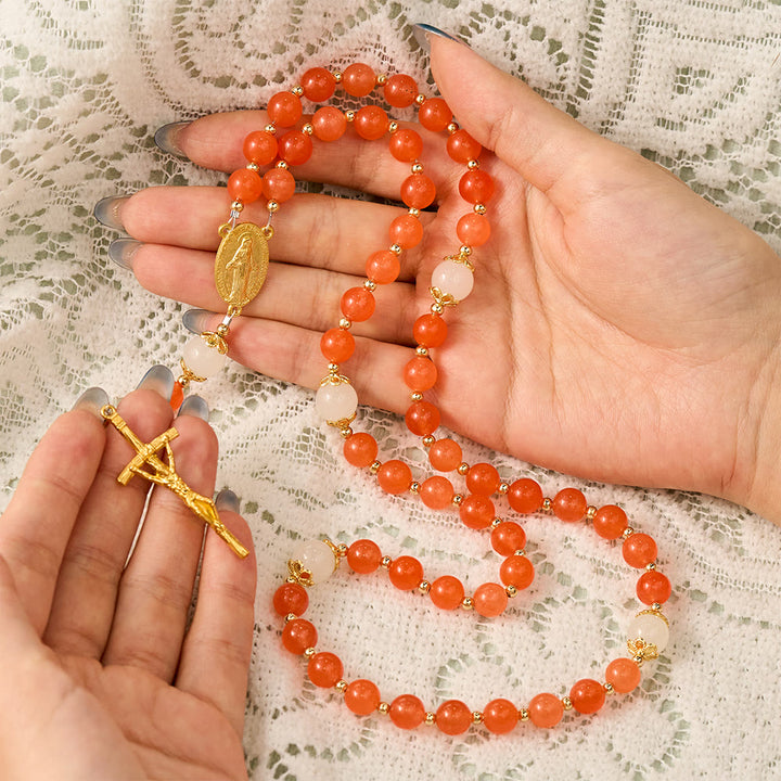 SolaceBeads Orange Carnelian Rosary with Miraculous Medal &amp; Gold Crucifix: Thanksgiving Devotion - image 1