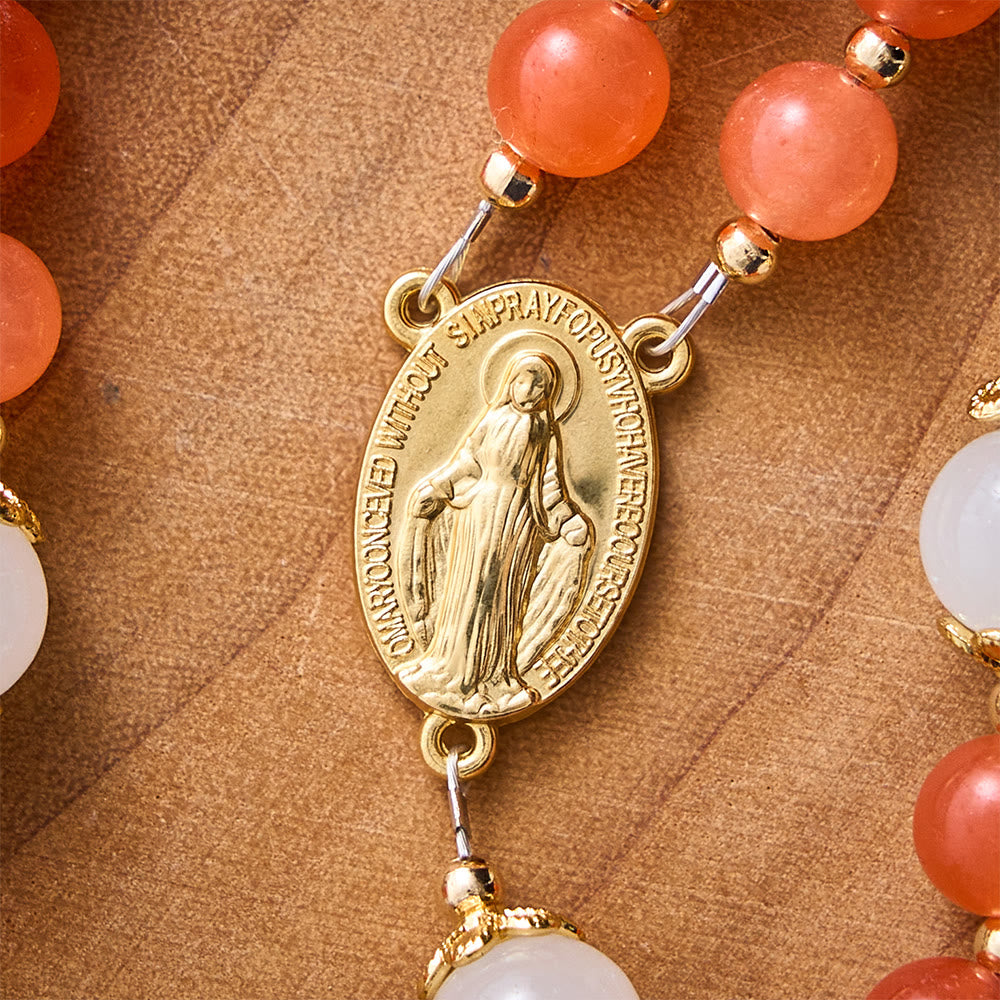 SolaceBeads Orange Carnelian Rosary with Miraculous Medal &amp; Gold Crucifix: Thanksgiving Devotion - image 3