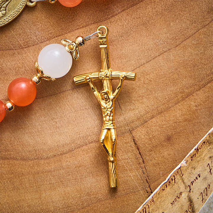 SolaceBeads Orange Carnelian Rosary with Miraculous Medal &amp; Gold Crucifix: Thanksgiving Devotion - image 4