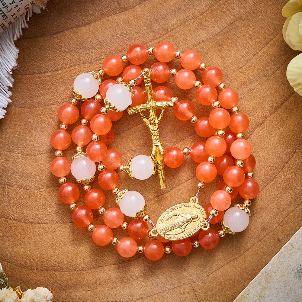 SolaceBeads Orange Carnelian Rosary with Miraculous Medal &amp; Gold Crucifix: Thanksgiving Devotion - image 5