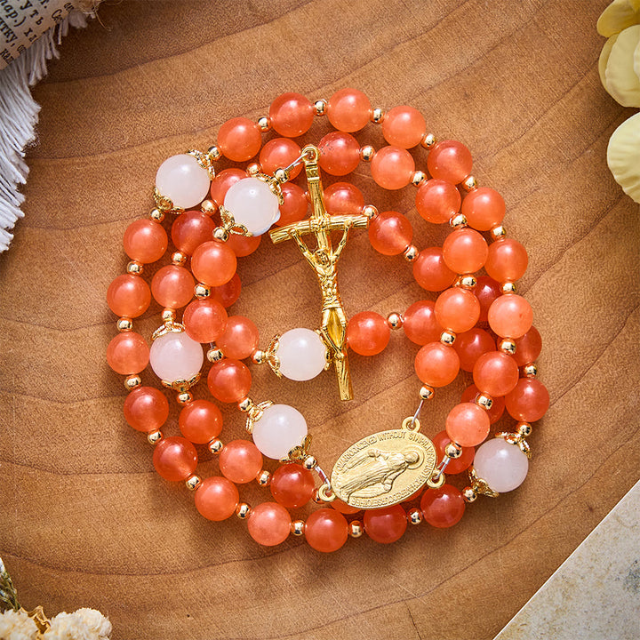 SolaceBeads Orange Carnelian Rosary with Miraculous Medal &amp; Gold Crucifix: Thanksgiving Devotion - image 5
