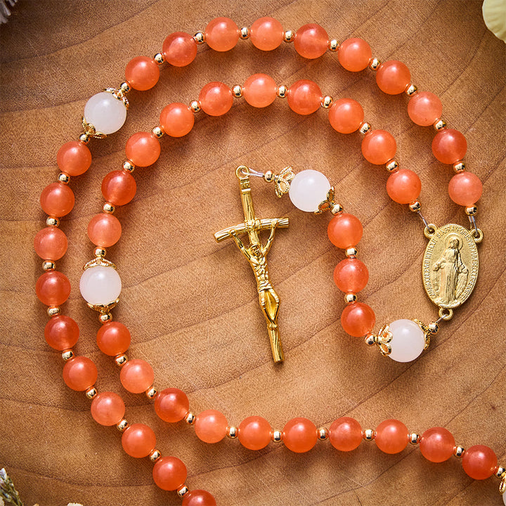 SolaceBeads Orange Carnelian Rosary with Miraculous Medal &amp; Gold Crucifix: Thanksgiving Devotion - image 6