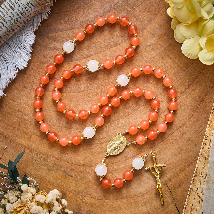 SolaceBeads Orange Carnelian Rosary with Miraculous Medal &amp; Gold Crucifix: Thanksgiving Devotion - image 7