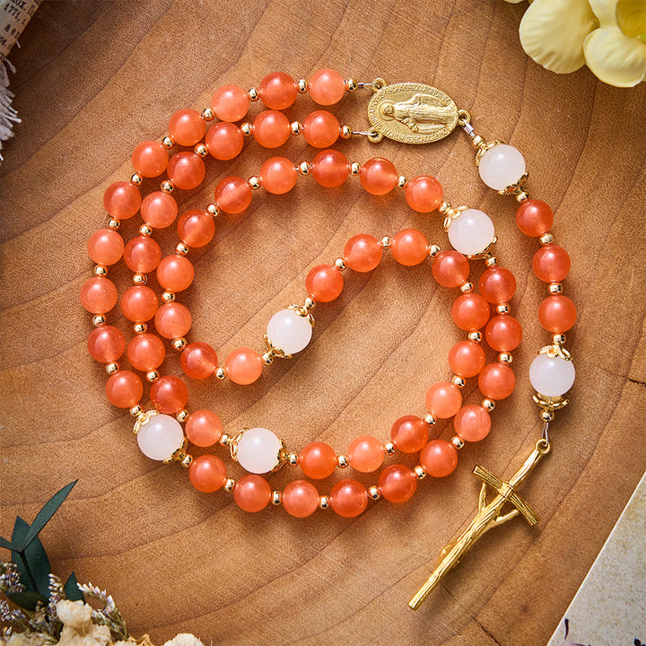 SolaceBeads Orange Carnelian Rosary with Miraculous Medal &amp; Gold Crucifix: Thanksgiving Devotion - Orange Carnelian - image 0