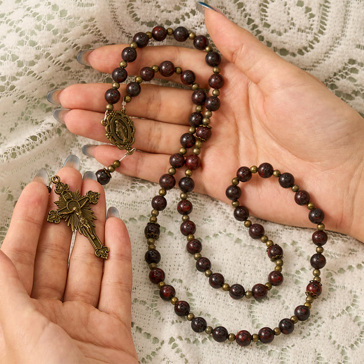 SolaceBeads Bloodstone Rosary With Miraculous Medal &amp; Crucifix: Earthy Warmth for Autumn - image 1