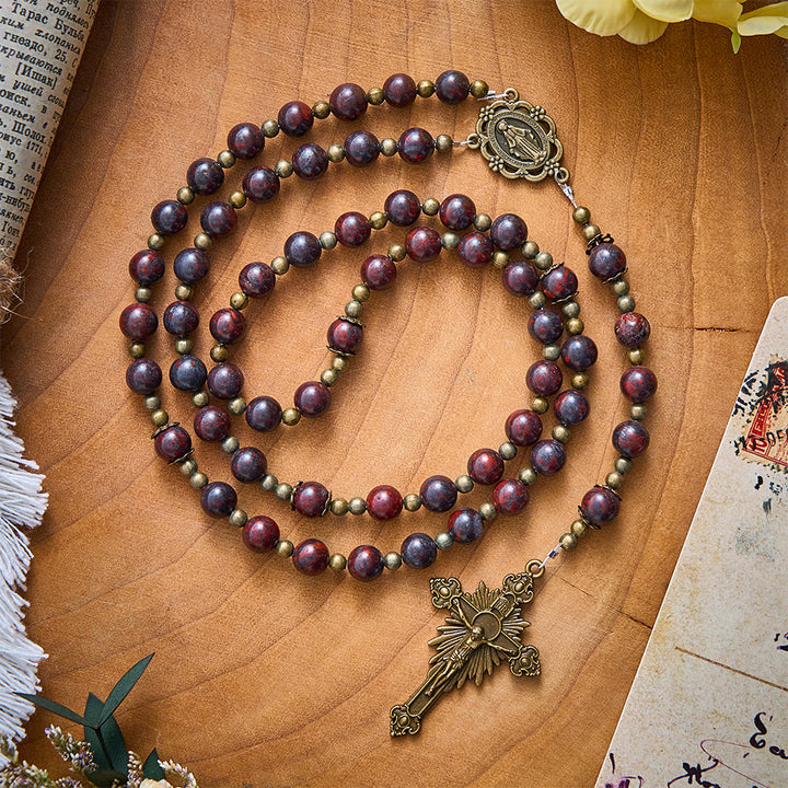 SolaceBeads Bloodstone Rosary With Miraculous Medal &amp; Crucifix: Earthy Warmth for Autumn - Bloodstone - image 0