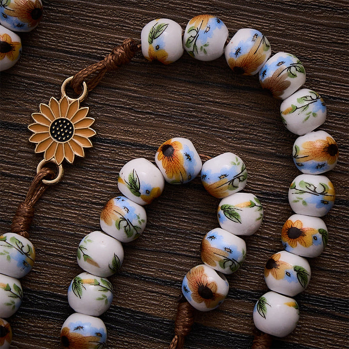 SolaceBeads Sunflower Ceramic Rosary With Miraculous Medal &amp; Crucifix: Fall Floral Grace For Autumn - image 2