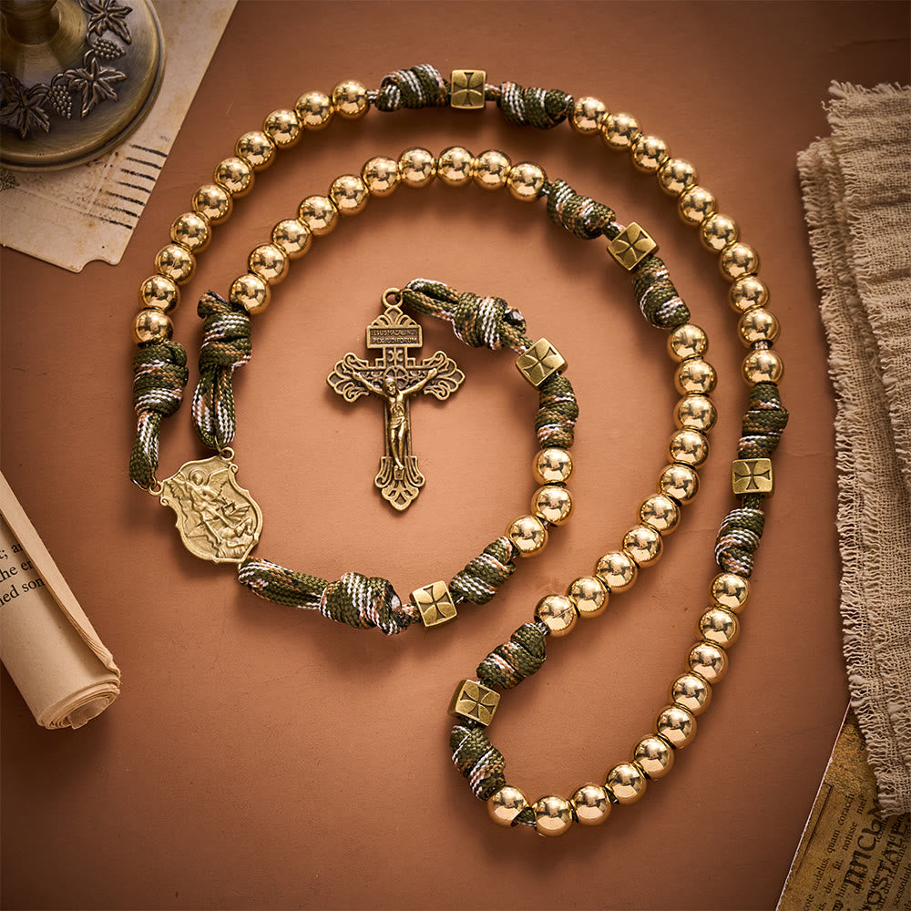 SolaceBeads Gold Beads Artistic Rosary With Archangel Centerpiece &amp; Crucifix: Timeless Shield - Gold - image 0