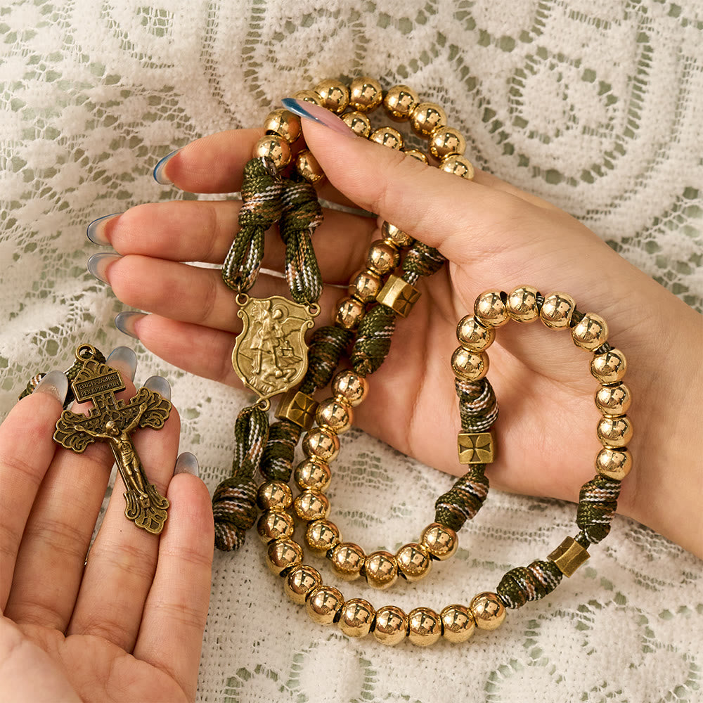 SolaceBeads Gold Beads Artistic Rosary With Archangel Centerpiece &amp; Crucifix: Timeless Shield - image 1
