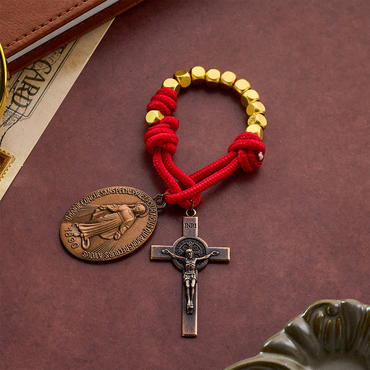 Solacebeads Gold Plated Beads Pocket Rosary With Crucifix: Portable Devotion Of Mary &amp; Archangel  - Virgin Mary Medal - image 18