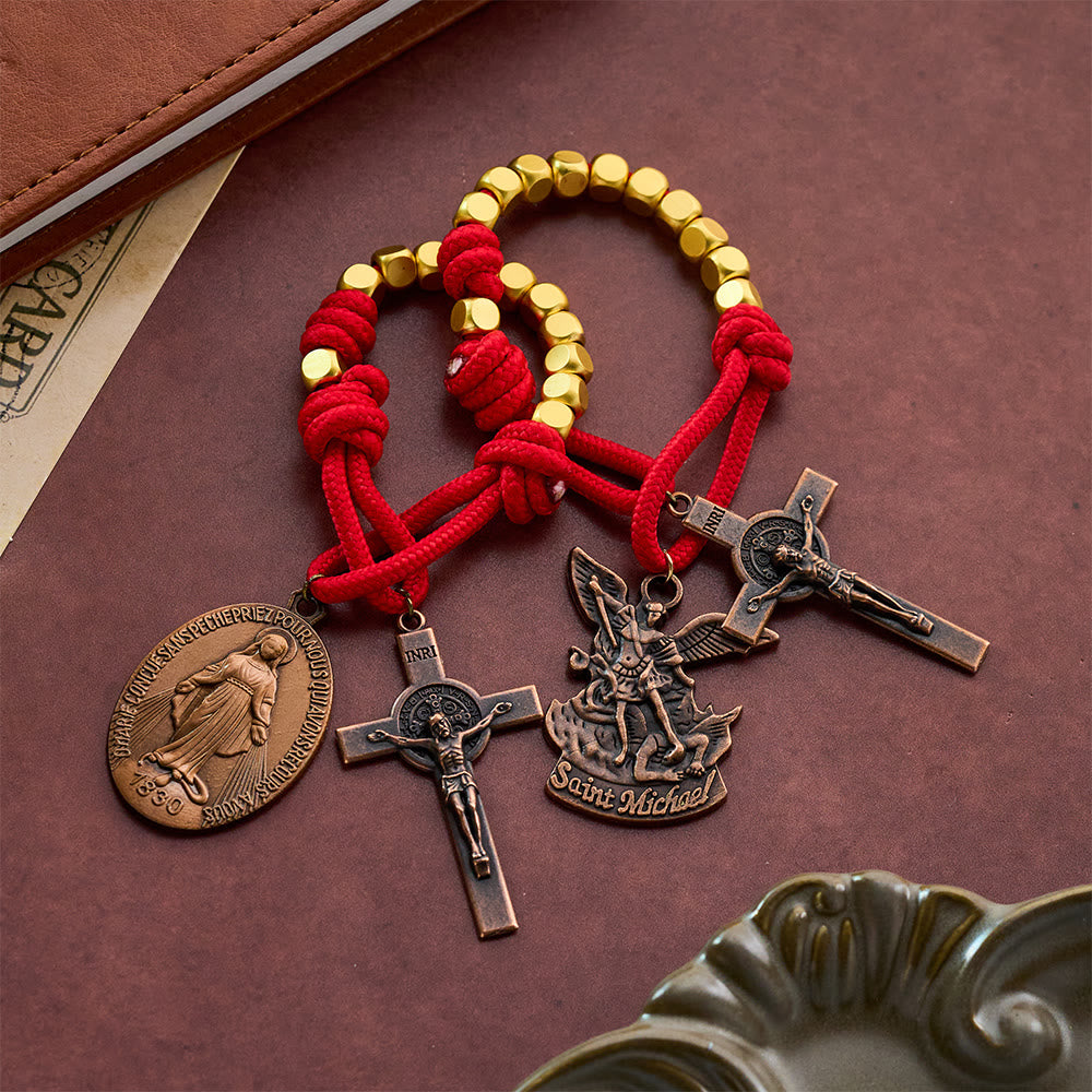 Solacebeads Gold Plated Beads Pocket Rosary With Crucifix: Portable Devotion Of Mary &amp; Archangel  - image 16