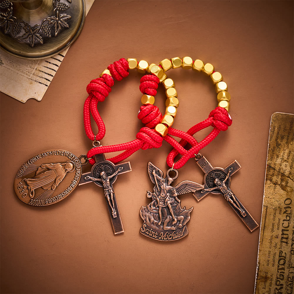 Solacebeads Gold Plated Beads Pocket Rosary With Crucifix: Portable Devotion Of Mary &amp; Archangel  - image 0