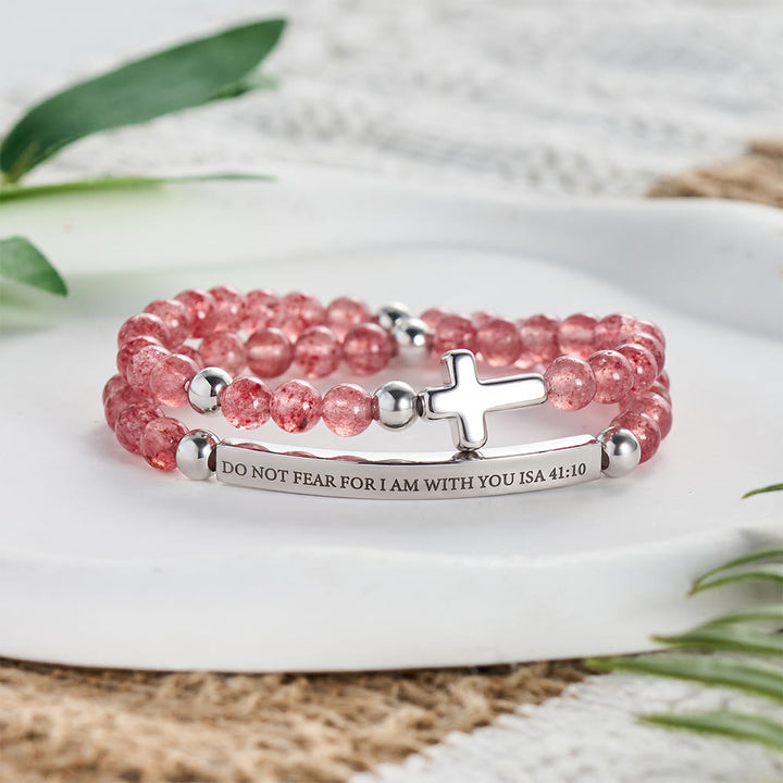 SolaceBeads Strawberry Quartz Bracelet: Grace Whispers Fear Not, I Am With You - Strawberry Quartz - image 0