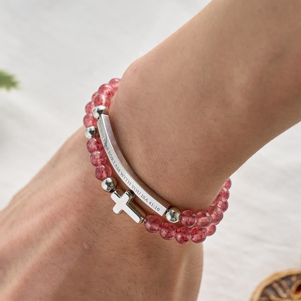 SolaceBeads Strawberry Quartz Bracelet: Grace Whispers Fear Not, I Am With You - image 1