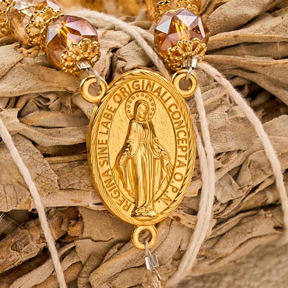 SolaceBeads Crystal Rosary: Amber Crystal &amp; Pink Jade, Grace of Harvest Thanksgiving - image 4