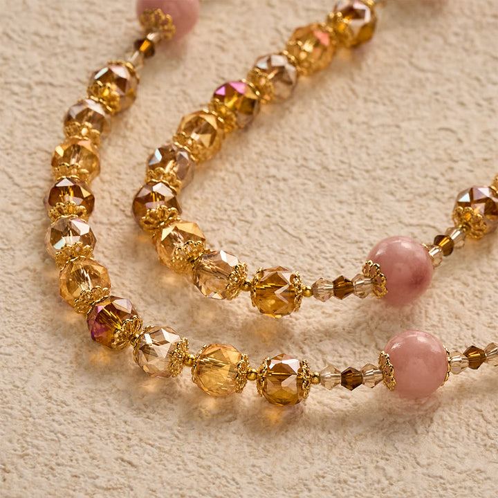 SolaceBeads Crystal Rosary: Amber Crystal &amp; Pink Jade, Grace of Harvest Thanksgiving - image 3