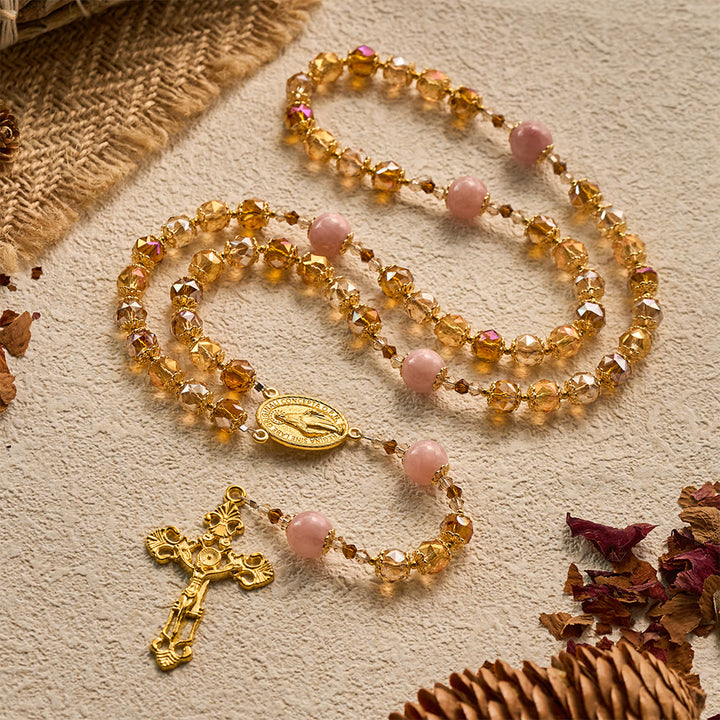 SolaceBeads Crystal Rosary: Amber Crystal &amp; Pink Jade, Grace of Harvest Thanksgiving - image 7