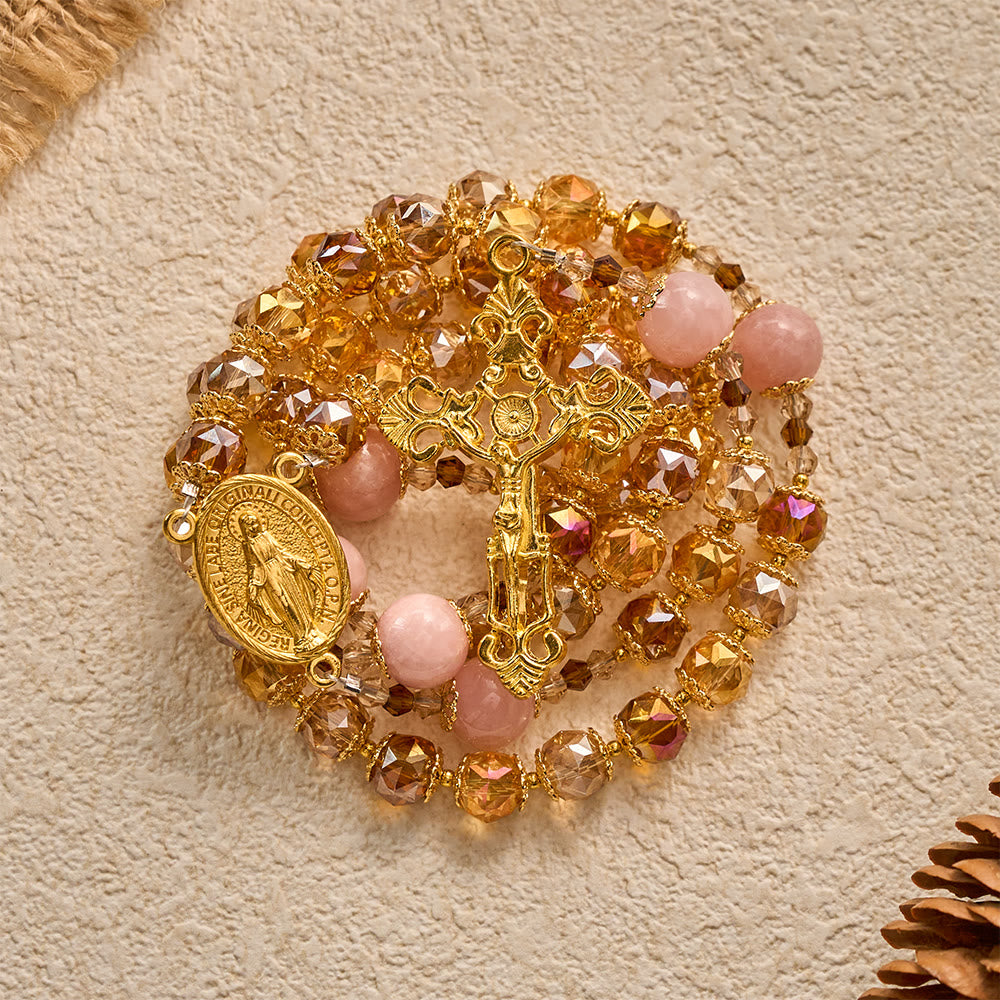 SolaceBeads Crystal Rosary: Amber Crystal &amp; Pink Jade, Grace of Harvest Thanksgiving - image 6