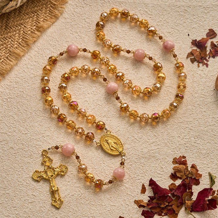 SolaceBeads Crystal Rosary: Amber Crystal &amp; Pink Jade, Grace of Harvest Thanksgiving - image 8