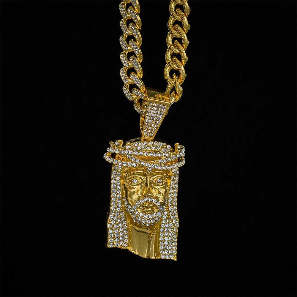 SolaceBeads Gold &amp; Silver Iced Out Holy Face Of Jesus Necklace: Christ&