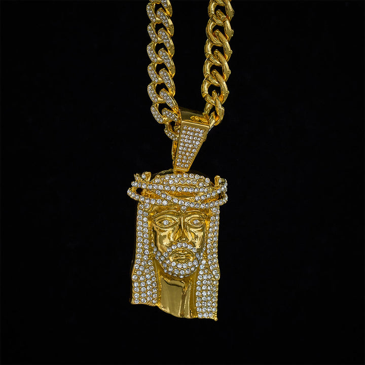 SolaceBeads Gold &amp; Silver Iced Out Holy Face Of Jesus Necklace: Christ&