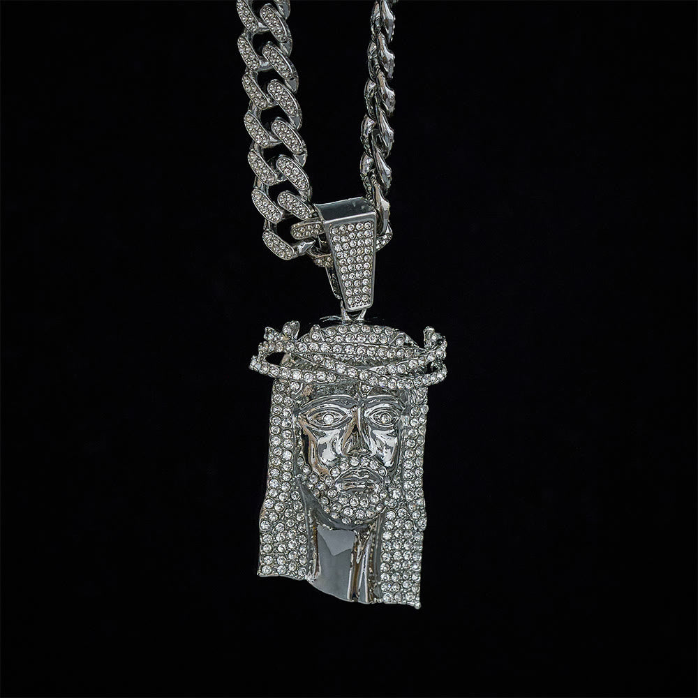 SolaceBeads Gold &amp; Silver Iced Out Holy Face Of Jesus Necklace: Christ&