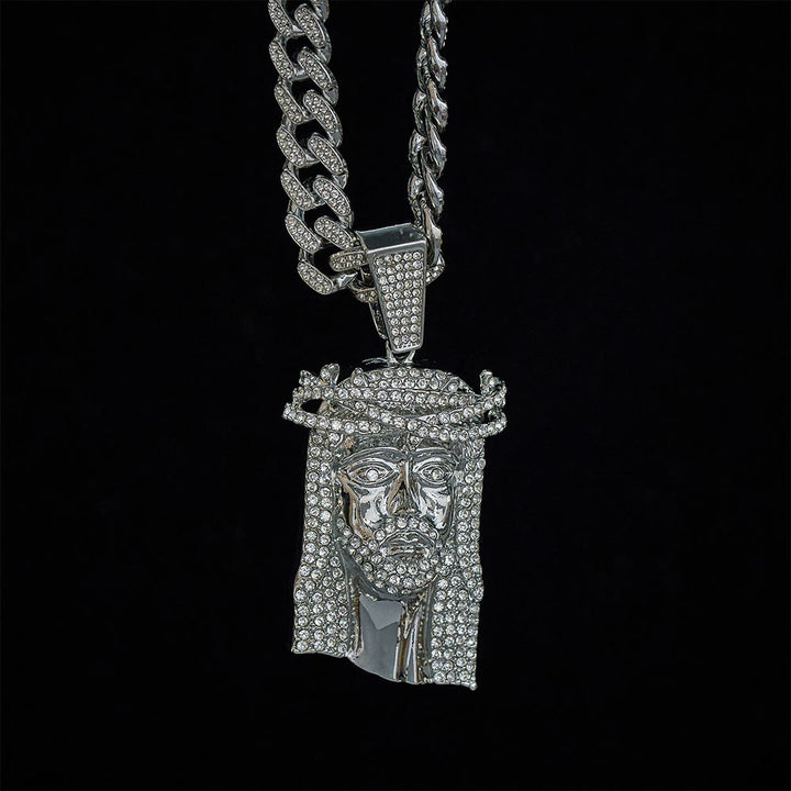 SolaceBeads Gold &amp; Silver Iced Out Holy Face Of Jesus Necklace: Christ&