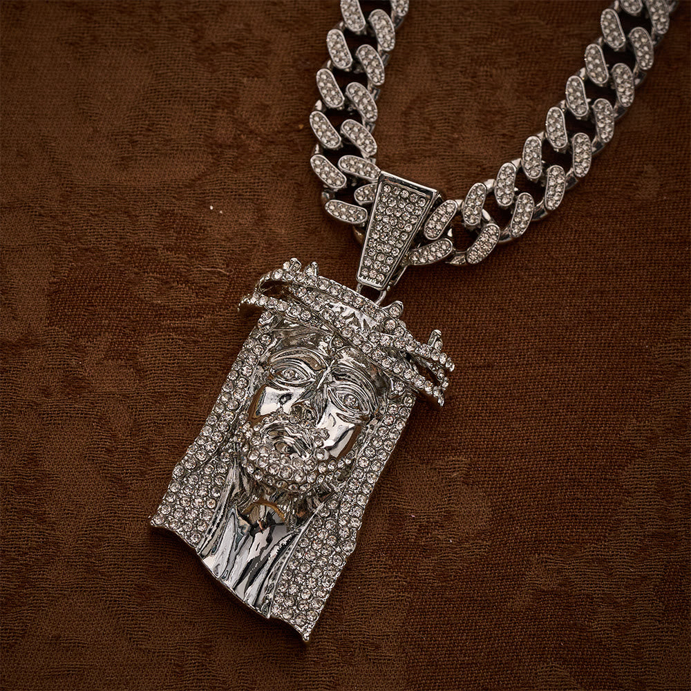 SolaceBeads Gold &amp; Silver Iced Out Holy Face Of Jesus Necklace: Christ&
