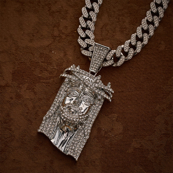 SolaceBeads Gold &amp; Silver Iced Out Holy Face Of Jesus Necklace: Christ&