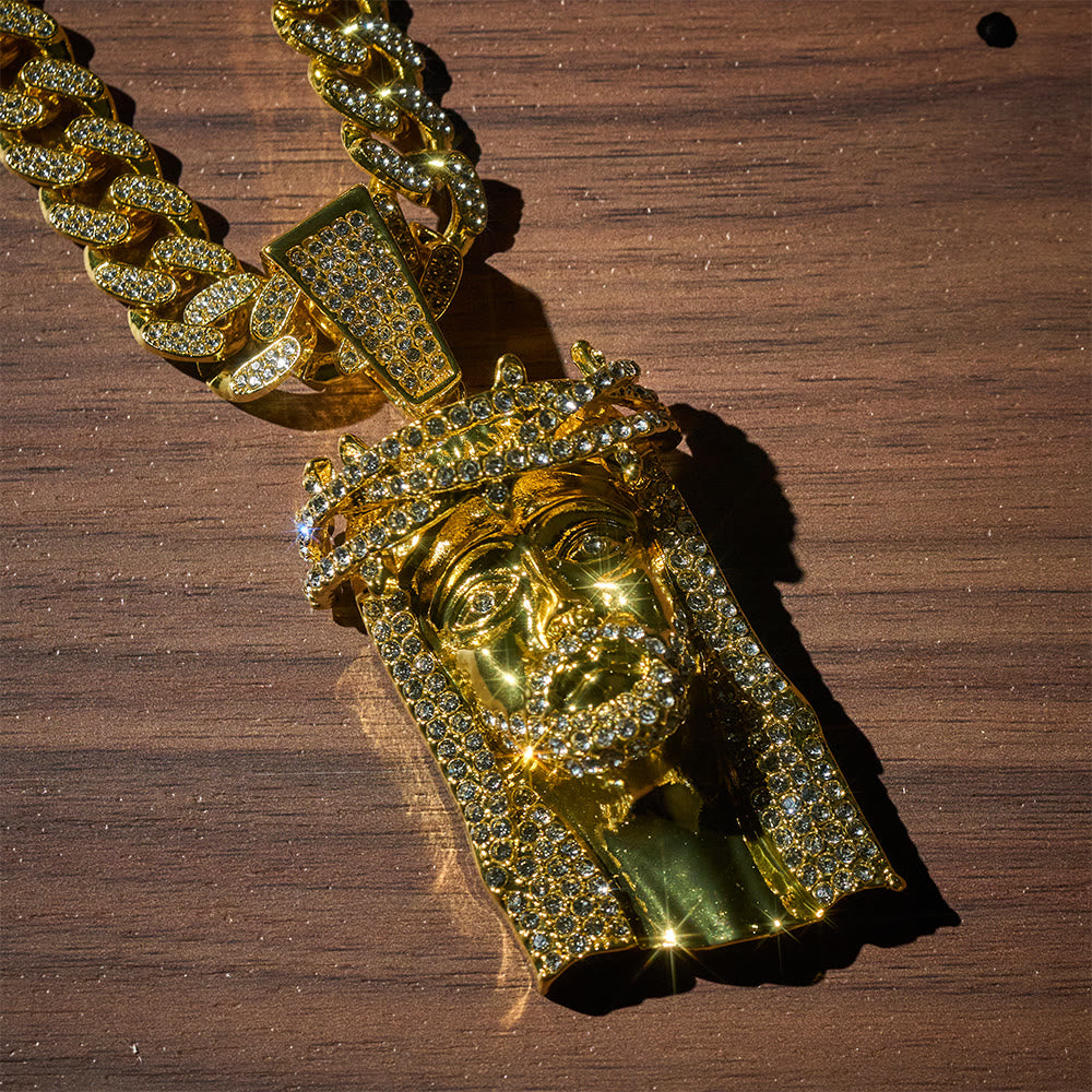 SolaceBeads Gold &amp; Silver Iced Out Holy Face Of Jesus Necklace: Christ&