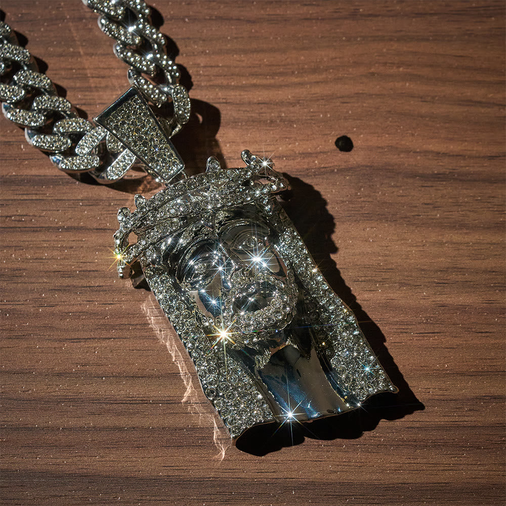 SolaceBeads Gold &amp; Silver Iced Out Holy Face Of Jesus Necklace: Christ&