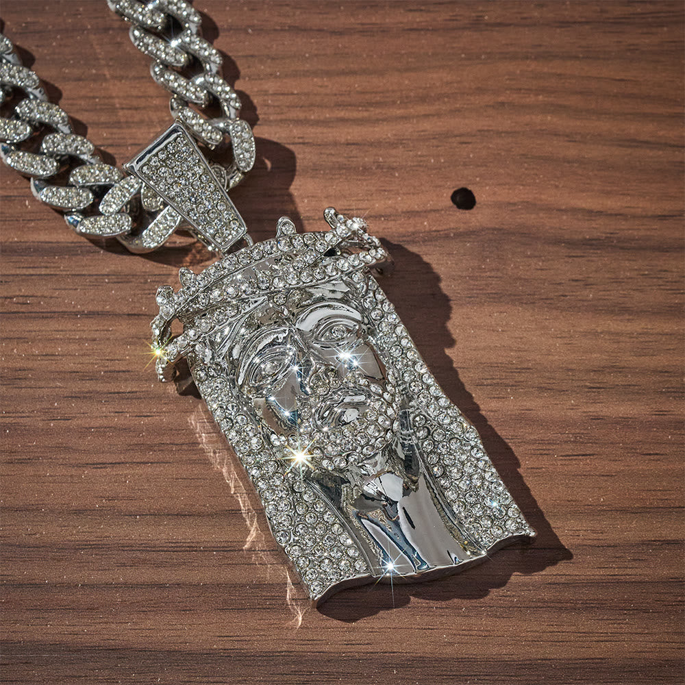 SolaceBeads Gold &amp; Silver Iced Out Holy Face Of Jesus Necklace: Christ&