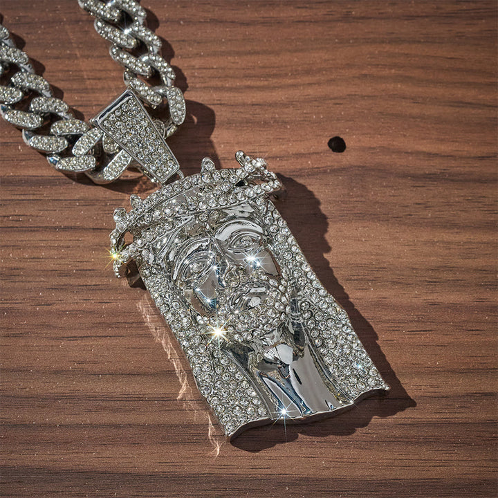 SolaceBeads Gold &amp; Silver Iced Out Holy Face Of Jesus Necklace: Christ&