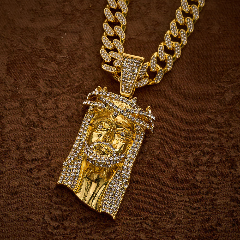 SolaceBeads Gold &amp; Silver Iced Out Holy Face Of Jesus Necklace: Christ&