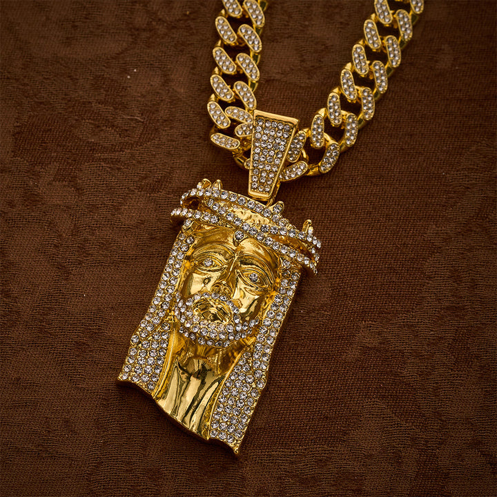 SolaceBeads Gold &amp; Silver Iced Out Holy Face Of Jesus Necklace: Christ&