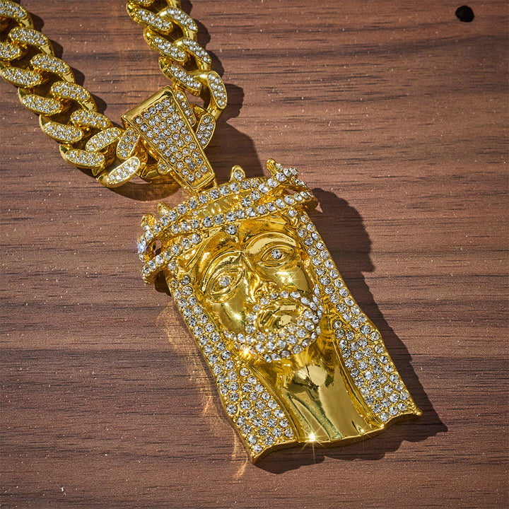 SolaceBeads Gold &amp; Silver Iced Out Holy Face Of Jesus Necklace: Christ&