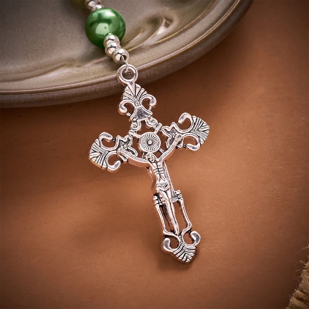SolaceBeads Pale Green Beads &amp; Emerald Pearls Artistic Rosary: Faith Within Thankful Prayers - image 5