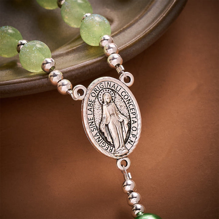 SolaceBeads Pale Green Beads &amp; Emerald Pearls Artistic Rosary: Faith Within Thankful Prayers - image 4