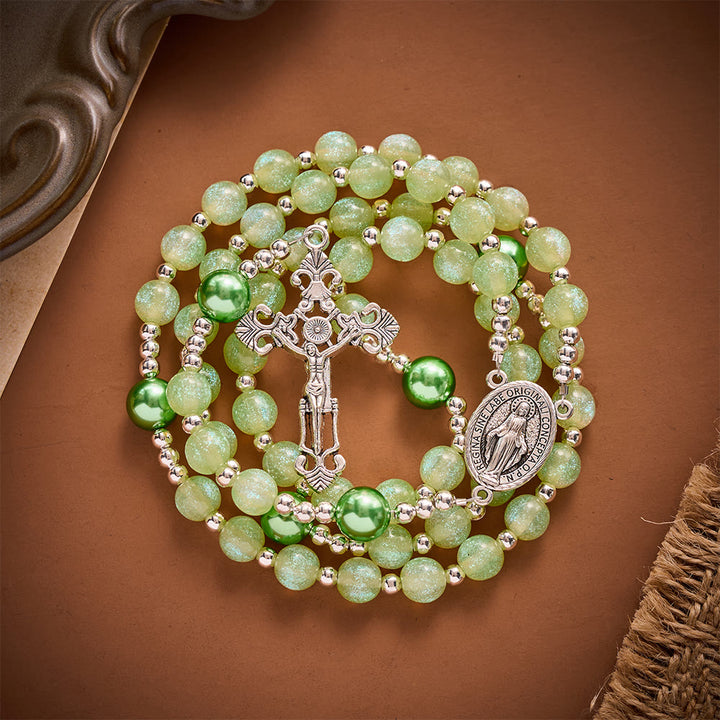 SolaceBeads Pale Green Beads &amp; Emerald Pearls Artistic Rosary: Faith Within Thankful Prayers - image 6
