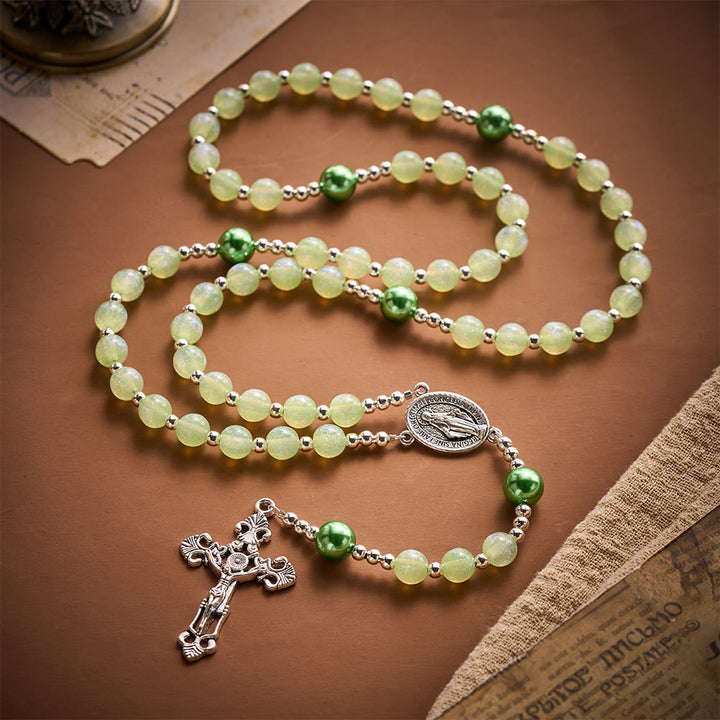 SolaceBeads Pale Green Beads &amp; Emerald Pearls Artistic Rosary: Faith Within Thankful Prayers - image 8