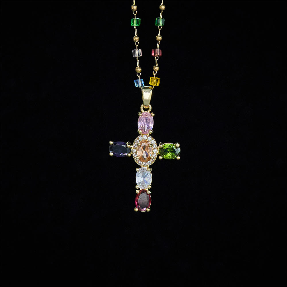 SolaceBeads Colorful Gemstone Cross Pendant Necklace:Jewelry Gift for Women - image 1