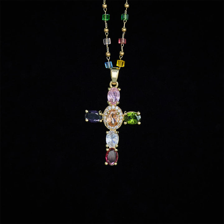 SolaceBeads Colorful Gemstone Cross Pendant Necklace:Jewelry Gift for Women - image 1