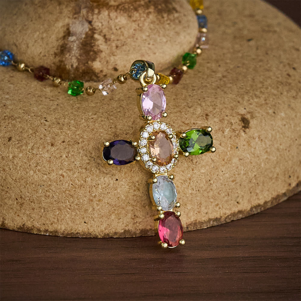 SolaceBeads Colorful Gemstone Cross Pendant Necklace:Jewelry Gift for Women - image 2