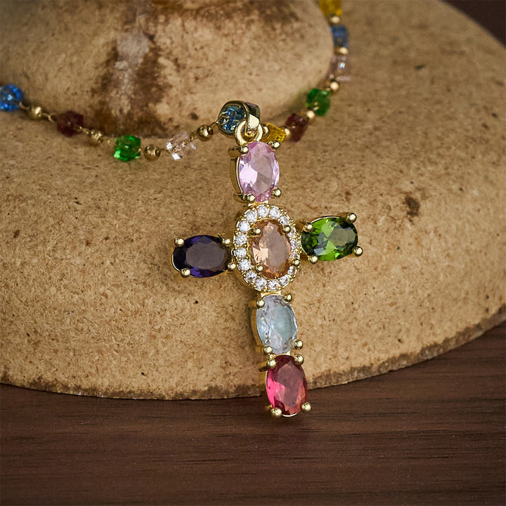 SolaceBeads Colorful Gemstone Cross Pendant Necklace:Jewelry Gift for Women - image 2